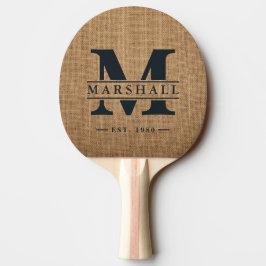 Braune Jute-Monogramm- und Namens-Overlay Tischtennis Schläger