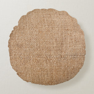 Braune Jute Textur, rustikales Sackleinen. Rundes Kissen