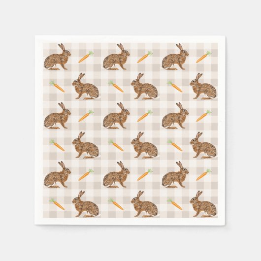 Braune Kaninchen und Karotten Rustikales Beige Gin Serviette (Vorderseite)