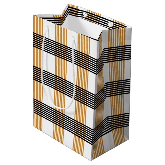 Braune Karierte Karo-Muster Mittlere Geschenktüte (Rückseite Schrägansicht)