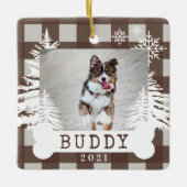 Braune Karierte Rustikale Pinienbäume Dog Knochen  Keramikornament (Vorderseite)