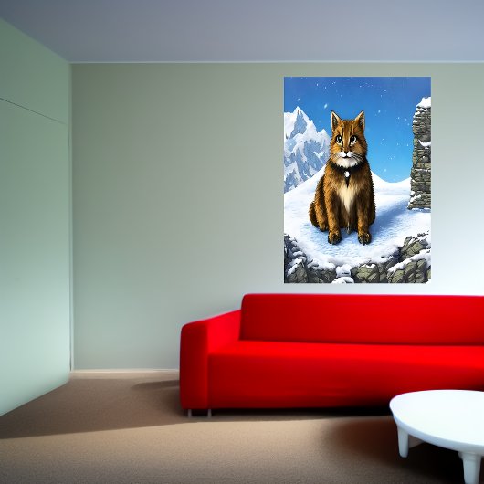 Braune Katze im Schnee | AI Art Poster