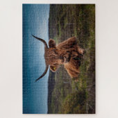 Braune Kuh mit Hörnern Puzzle (Vertikal)