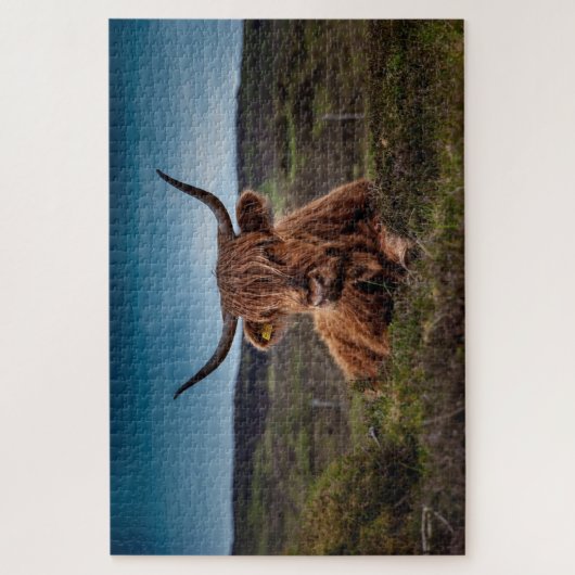 Braune Kuh mit Hörnern Puzzle (Vertikal)