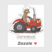 Braune Kuh mit rotem Traktor Cartoon Aufkleber (Blatt)