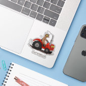 Braune Kuh mit rotem Traktor Cartoon Aufkleber (Laptop mit iPhone)