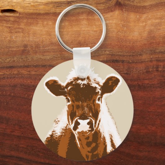 Braune Kuhfarm Schlüsselanhänger (Vorderseite)
