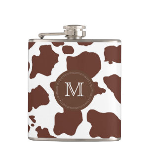 Braune Kuhhaut  Custom Monogramm Flasche Flachmann