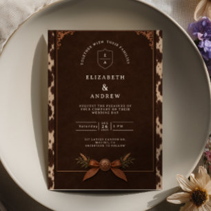 Braune Kuhhaut Kupferfarbene Western-Hochzeit Einladung