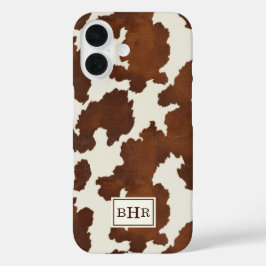 Braune Kuhleder-Monogramm iPhone 16 Hülle