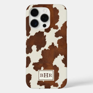 Braune Kuhleder-Monogramm iPhone 16 Pro Hülle