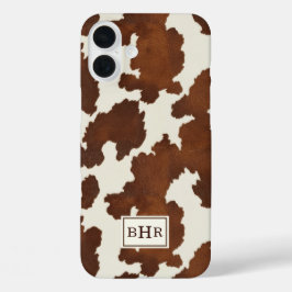 Braune Kuhleder-Monogramm iPhone 16 Plus Hülle