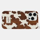 Braune Kuhleder-Monogramm iPhone Hülle (Rückseite (Horizontal))