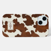 Braune Kuhleder-Monogramm-Prägung Case-Mate iPhone Hülle (Rückseite (Horizontal))