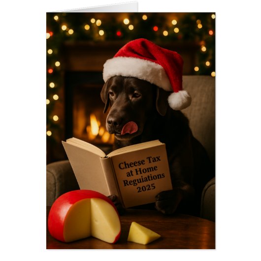 Braune Labrador-Weihnachtskarte 'Käse-Steuer' (Vorne)