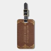 Braune Leder Gold Lace Accents Gepäckanhänger (Vorderseite vertikal)