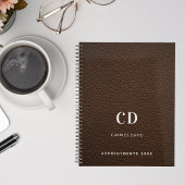 Braune Leder-Monogramm-Initialen 2027 Planer