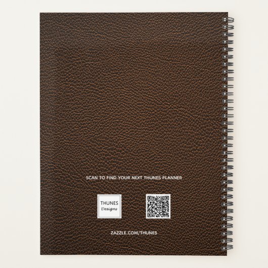 Braune Ledermonogramm-Initialen 2026 Planer (Rückseite)