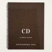 Braune Ledermonogramm-Initialen 2026 Planer (Vorderseite)