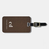 Braune Ledertextur Monogramm Gepäckanhänger (Vorderseite horizontal)