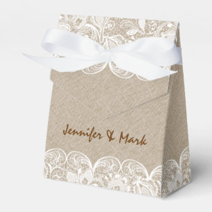 Braune Leinen- & Weiße Spitze Brautgeschenkbox Geschenkschachtel