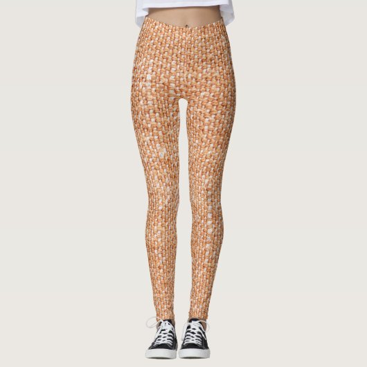 Braune Linen Leinwand Textur Hintergrund Leggings (Vorderseite)