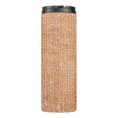 Braune Linen Leinwand Textur Hintergrund Thermosbecher (Rückseite)