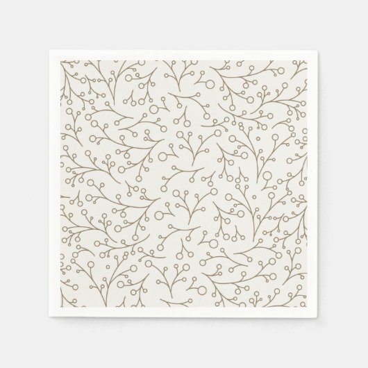 Braune Linie Kunst Botanisches Beerenreben-Muster  Serviette (Vorderseite)