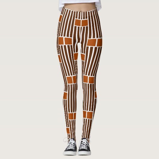 Braune Linien und Boxen Leggings (Vorderseite)