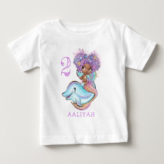 Braune Meerjungfrau mit Dolphin Birthday Baby T - Baby T-shirt (Vorderseite)