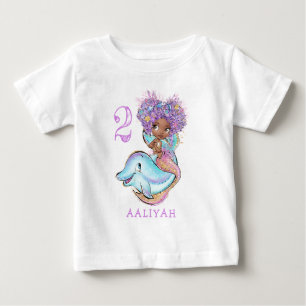 Braune Meerjungfrau mit Dolphin Birthday Baby T - T-shirt