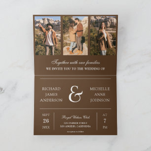 Braune Minimale Foto-Collage-QR-Code-Hochzeit Einladung