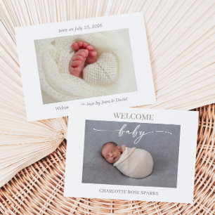 Braune Minimalistische Willkommens-Baby-Foto-Ankün Einladung