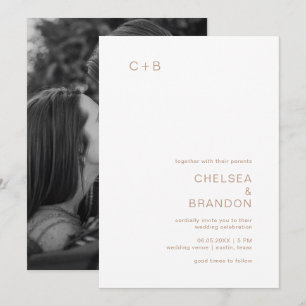 Braune moderne Hochzeit mit Monogramm Einladung