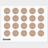 Braune moderne Hochzeit mit Monogramm Runder Aufkleber (Blatt)