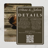 Braune moderne Hochzeitsdetails Karte QR-Code & Fo (Vorne/Hinten)
