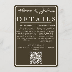 Braune moderne Hochzeitsdetails Karte QR-Code & Fo