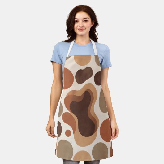 Braune moderne Kunstflussformen All-Over-Print-Sch Schürze (Getragen)
