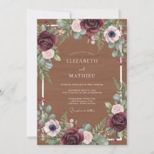 Braune Moody Rustikale Hochzeit Einladung