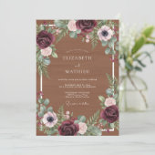 Braune Moody Rustikale Hochzeit Einladung (Stehend Vorderseite)