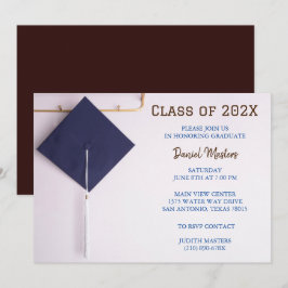 Braune/Navy Blue Graduation Cap Einladung