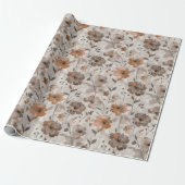 Braune Orange Creme Blumen Geburtstag Geschenkpapier (Ungerollt)