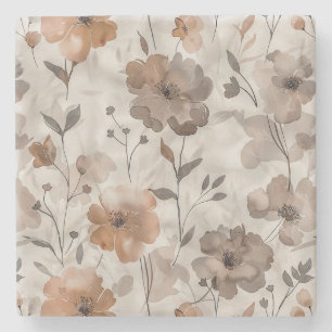 Braune Orange Creme Blumen Steinuntersetzer