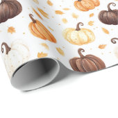 Braune Orange Creme Kürbisse Blätter Geschenkpapier (Rolleneckpunkt)
