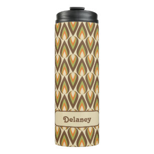 Braune, orange, grüne Retro geometrische Teardrops Thermosbecher