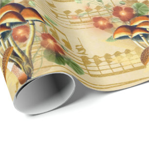 Braune orange Pilze Vintage-Song Goldnoten Geschenkpapier