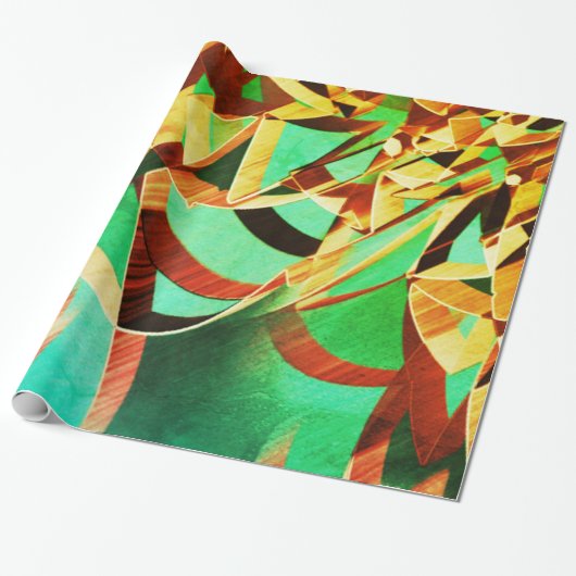 Braune orangefarbene Streifen auf rustikalem, grün Geschenkpapier (Ungerollt)
