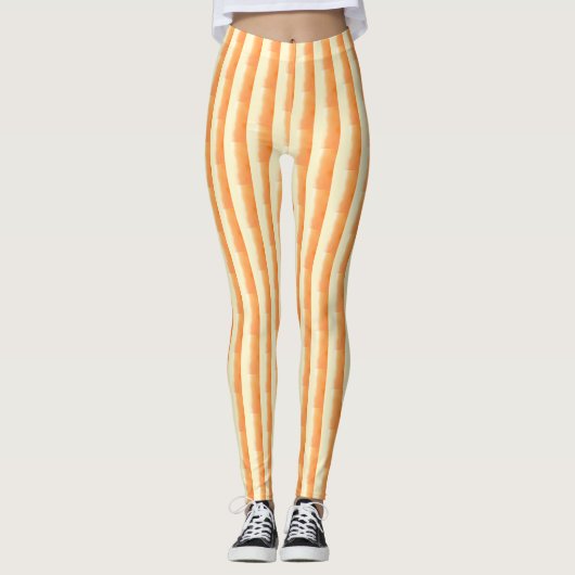Braune Orangencreme Pinselstrich Vertikale Streife Leggings (Vorderseite)
