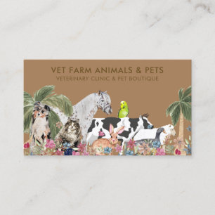 Braune Palmenfarm Tier Katze Hund Vogel Haustier Visitenkarte
