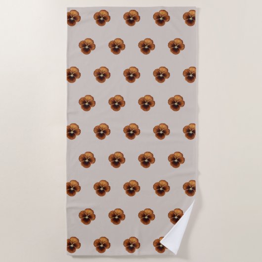 Braune Pansy Blume Nahtloses Muster auf Strandtuch (Vorderseite)